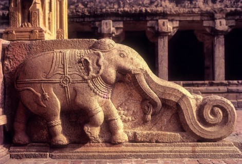 Elephant relief on the side of the stairs