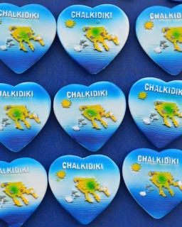 Souvenir fridge magnets on a street stall. Chalkidiki