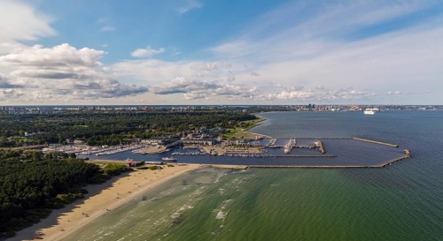 View of beach and marina