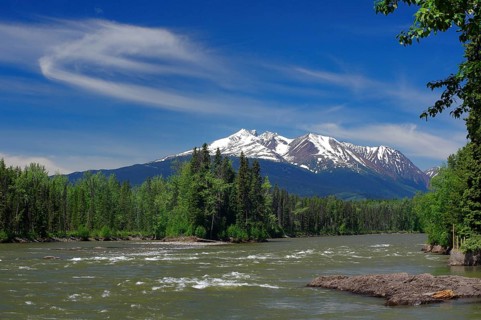 River and snow-capped mountains