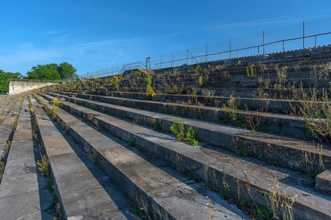 Partial view of the main grandstand of the Zeppelin Field from 1940 on the former Nazi Party Rally Grounds