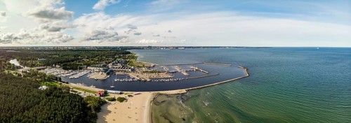 View of beach and marina