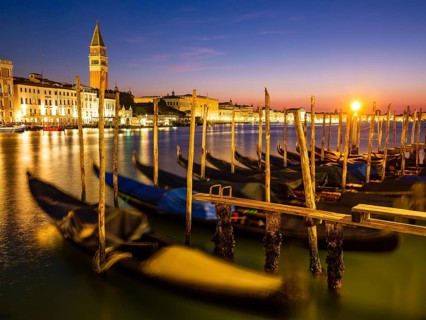 Gondolas on the Grand Canal at dawn
