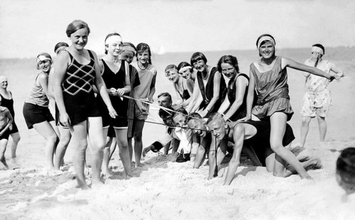 Group with bathers at the beach