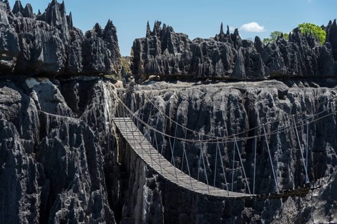Suspension bridge over gorge
