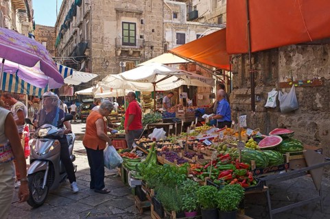 Market stalls in an alley in Palermo