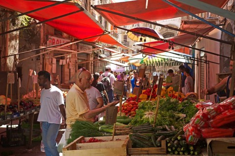Market stalls in an alley in Palermo