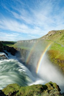 Rainbow over waterfall Gullfoss