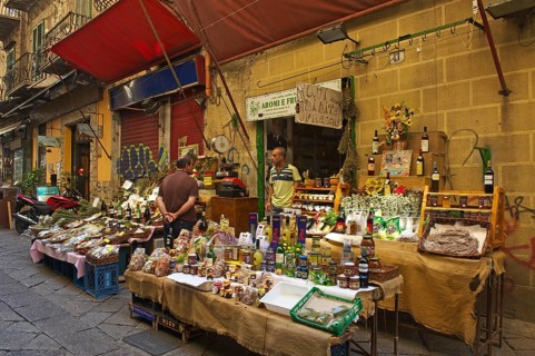 Market stalls in an alley in Palermo