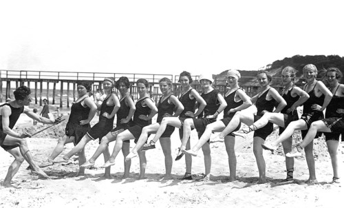 Group with bathers on the beach