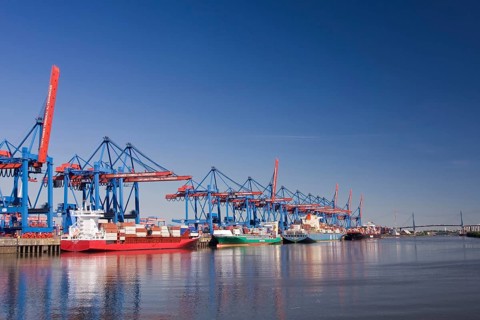 Container ships and feeders at HHLA Container Terminal Altenwerder