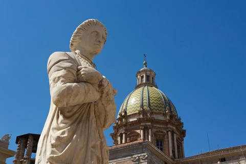 Fountain with statues in Piazza Pretoria in Palermo