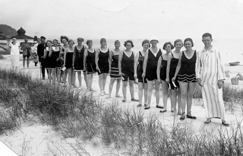 Group with bathers at the beach
