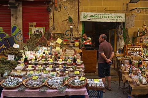 Market stalls in an alley in Palermo