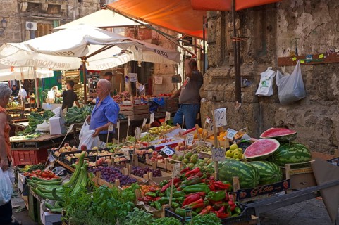 Market stalls in an alley in Palermo