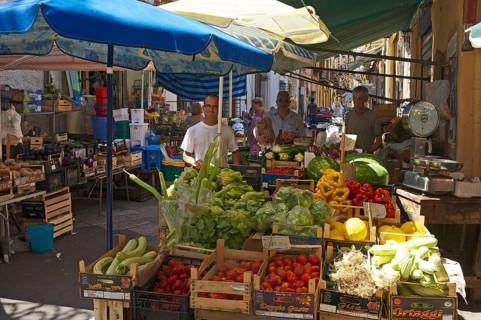Market stalls in an alley in Palermo