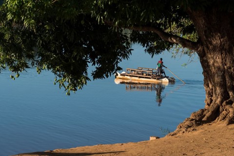 Passenger ferry at Manambolo under mango tree