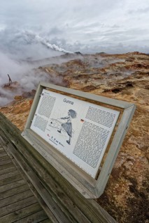 Viewing platform with information board in geothermal area Gunnuhver
