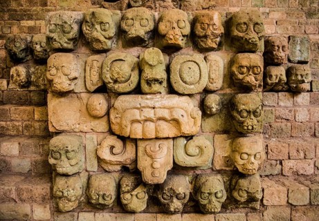 Skull and Tlaloc Sculpture from the Stairs of Temple 16S