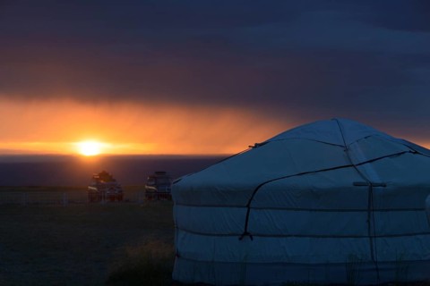 Sunrise over yurt camp