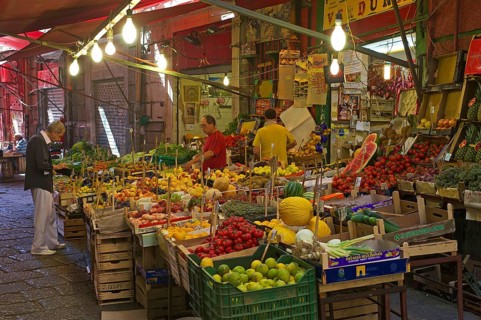 Market stalls in an alley in Palermo