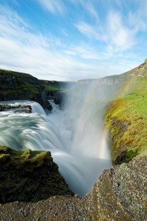 Rainbow over waterfall Gullfoss