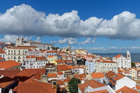 View over Alfama district with the church of Sao Vicente de Fora