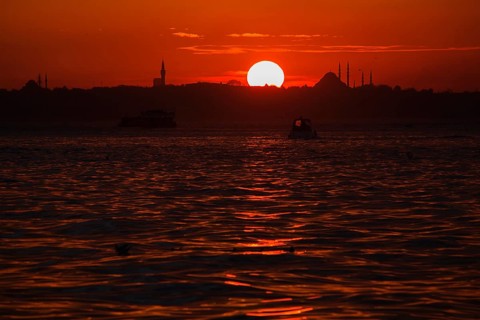 View at sunset from Cengelkoy to Istanbul
