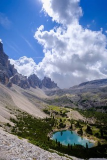 View from the Forc dl Lech saddle of Lago di Lagazuoi
