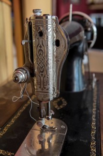 Close-up view of an old sewing machine