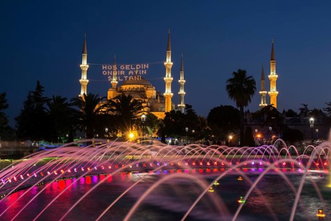 View of Sultanahmet Mosque from Sultanahmet Park in Istanbul