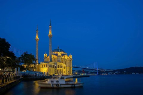 Ortakoy Mosque by night in Istanbul