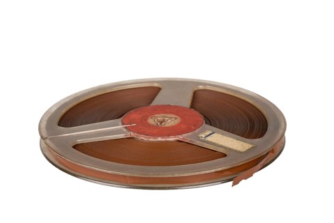 Audio tape against a white background