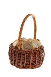 Turkish coins basket with isolated white background