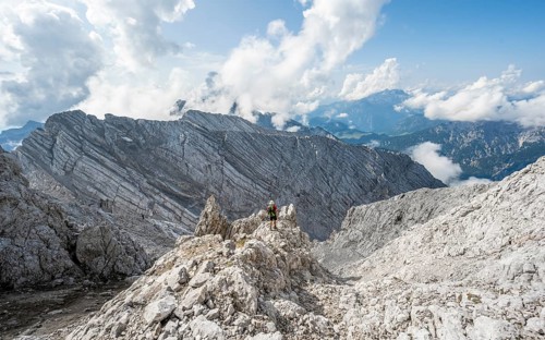 Hiker in a boulder field