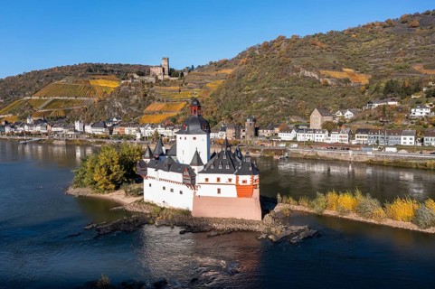 Aerial view of Zollburg Pfalzgrafenstein in the Rhine
