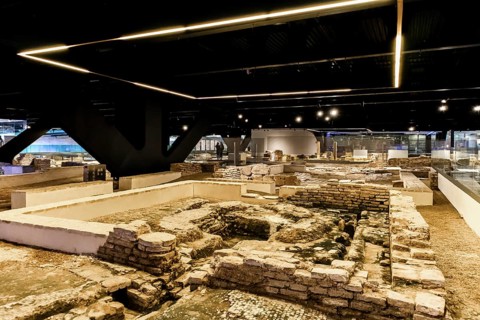 Ruins of Roman settlement in museum Antiquarium in Seville