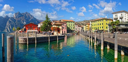 Old coastal town with small harbour and colourful houses