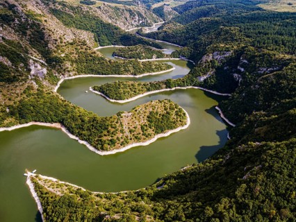 Uvac river meandering through the mountains