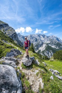 Hiker on the trail to the Meilerhuette