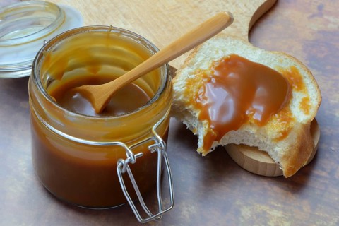French caramel cream in glass and yeast plait