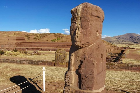Fraile monolith or monk monolith of the pre-Inca period in the ruins of Tiwanaku