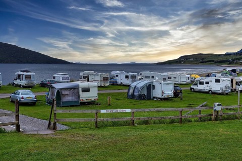 Caravans and motorhomes at Loch Broom campsite