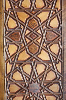 Macro view of a wooden shutter in the Rustem Pasa Mosque
