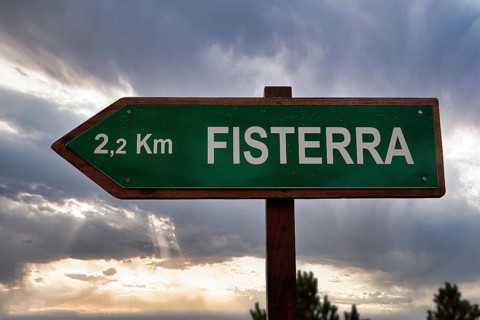 Distance sign to Fisterra
