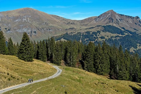 Hikers in the hiking area of Les Diablerets near the village of Les Diablerets