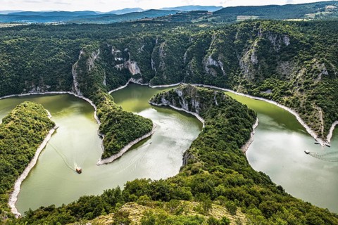 Uvac river meandering through the mountains