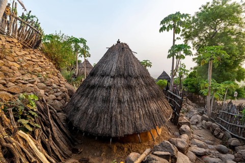 Tradtional build huts of the Otuho or Lutoko tribe in a village in the Imatong mountains