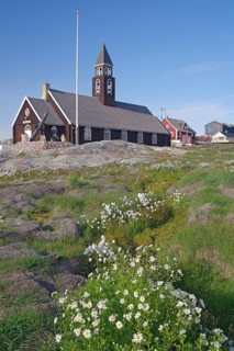 Flowers and Wooden Church