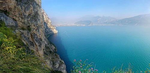 View of northern Lake Garda from the old coastal road and hiking trail Via Ponale
